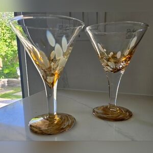 Vtg Julia Knight Confetti Collection Hand Blown Italy Martini Glasses Signed 2